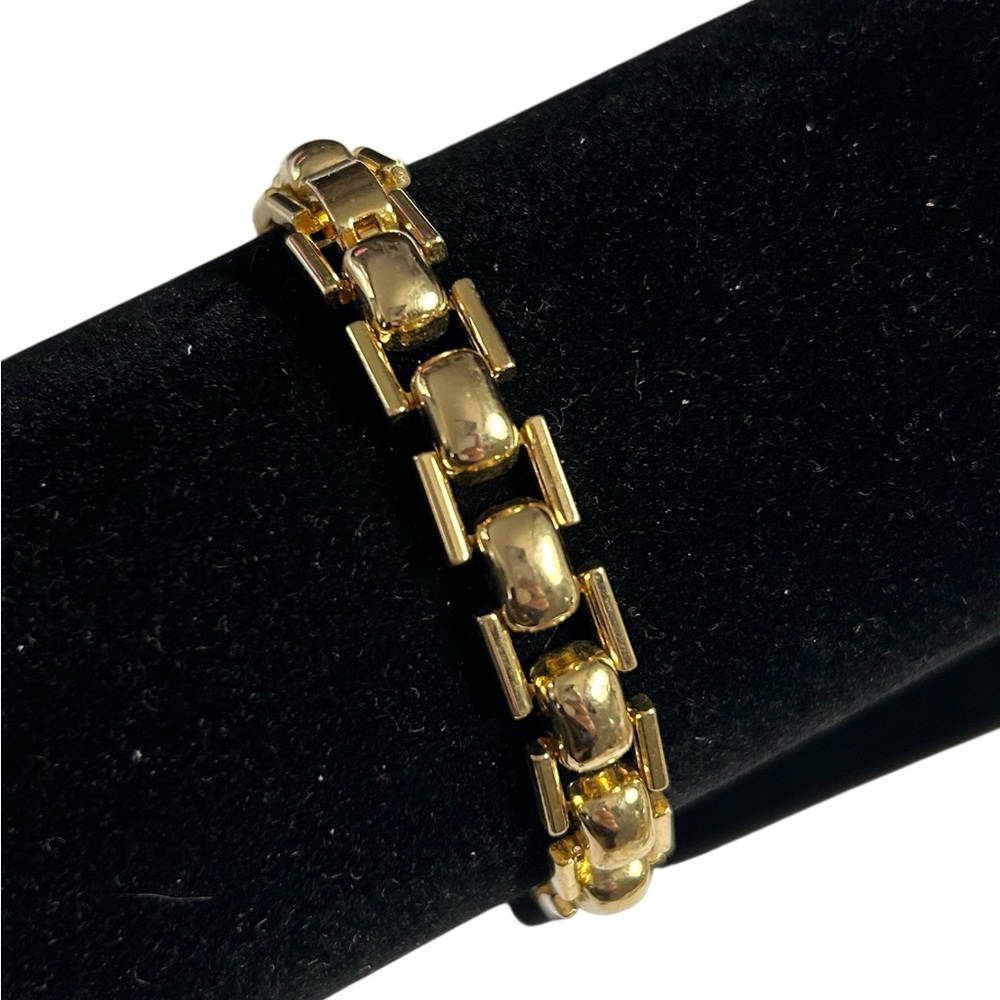 Gold Tone Polished Link 7” Bracelet Vintage Retro Preowned